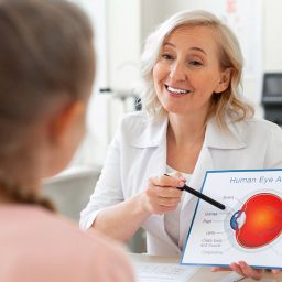 eye doctor talking to patient