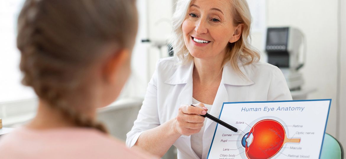 eye doctor talking to patient