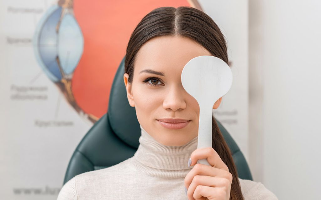 woman at the eye doctor for checkup