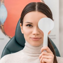 woman at the eye doctor for checkup