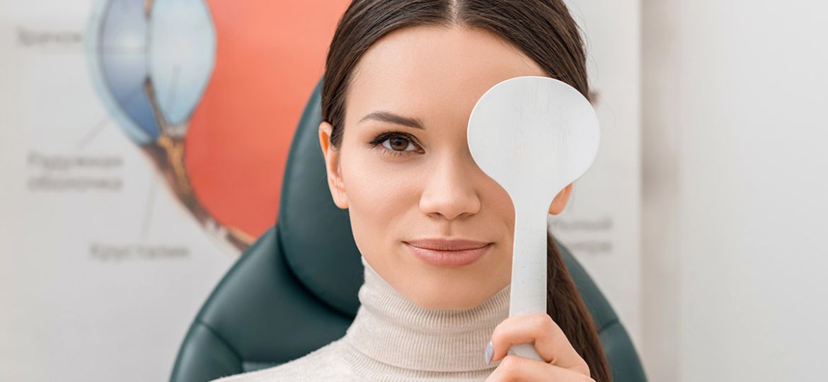 woman at the eye doctor for checkup