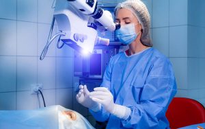eye surgeon during surgery