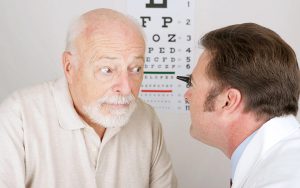 senior man at the eye doctor