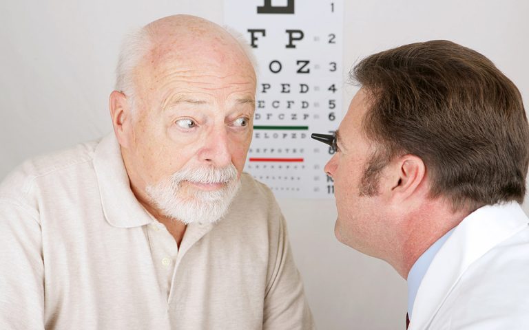 senior man at the eye doctor