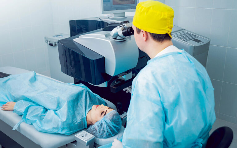 doctor with patient before an eye surgery