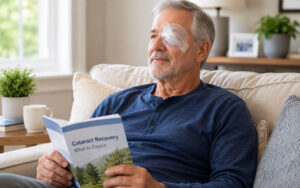 man at home cataract recovery