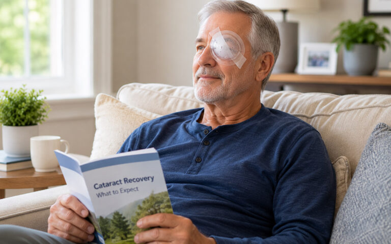 man at home cataract recovery