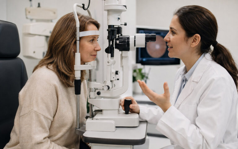 woman talking to her doctor about glaucoma